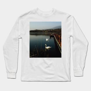 Lake with swan and bridge landscape photography Long Sleeve T-Shirt